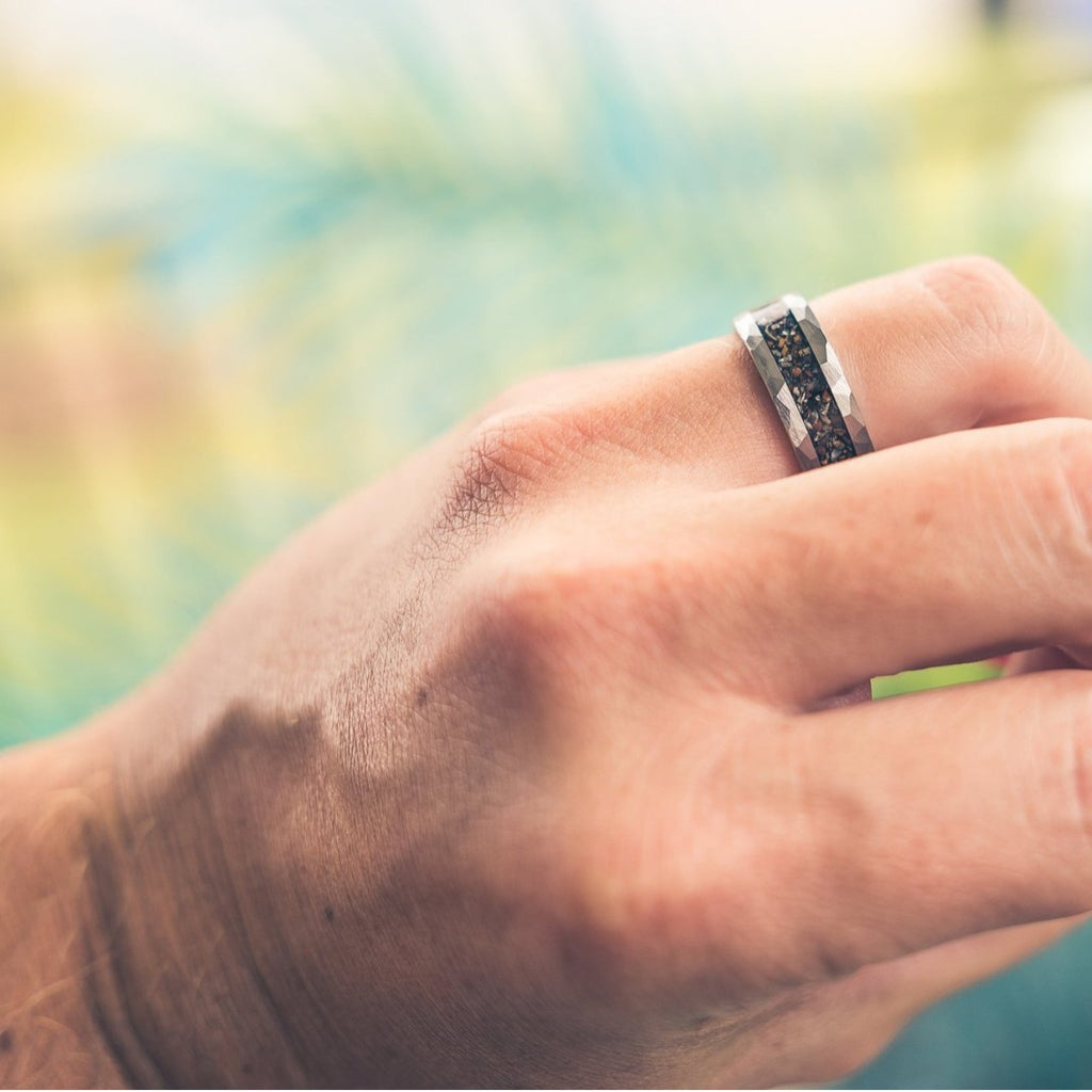 8mm Tungsten Steel Hammer Pattern Tungsten Gold Ring