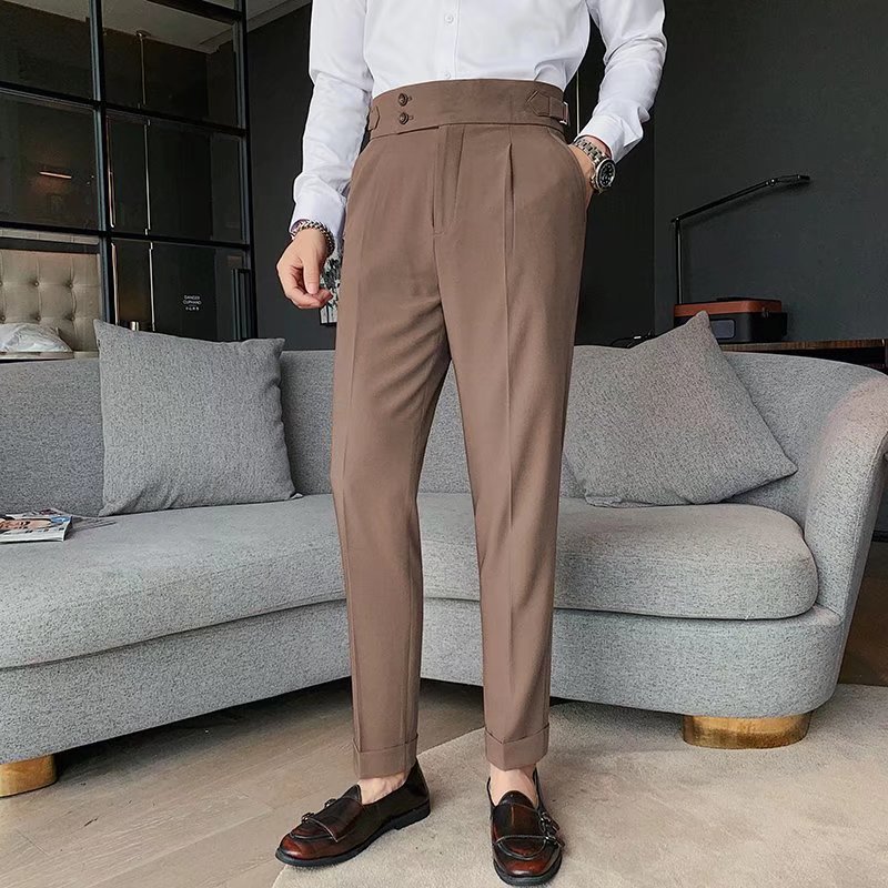 Casual Straight-leg Mens Cropped Suit Pants