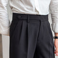 Mid-High Waist Straight Cropped British Pants Men