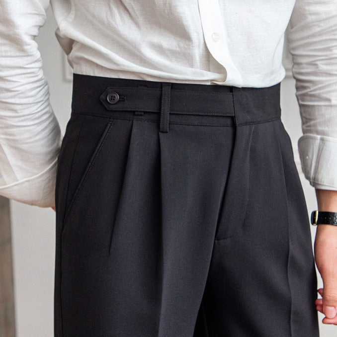 Mid-High Waist Straight Cropped British Pants Men