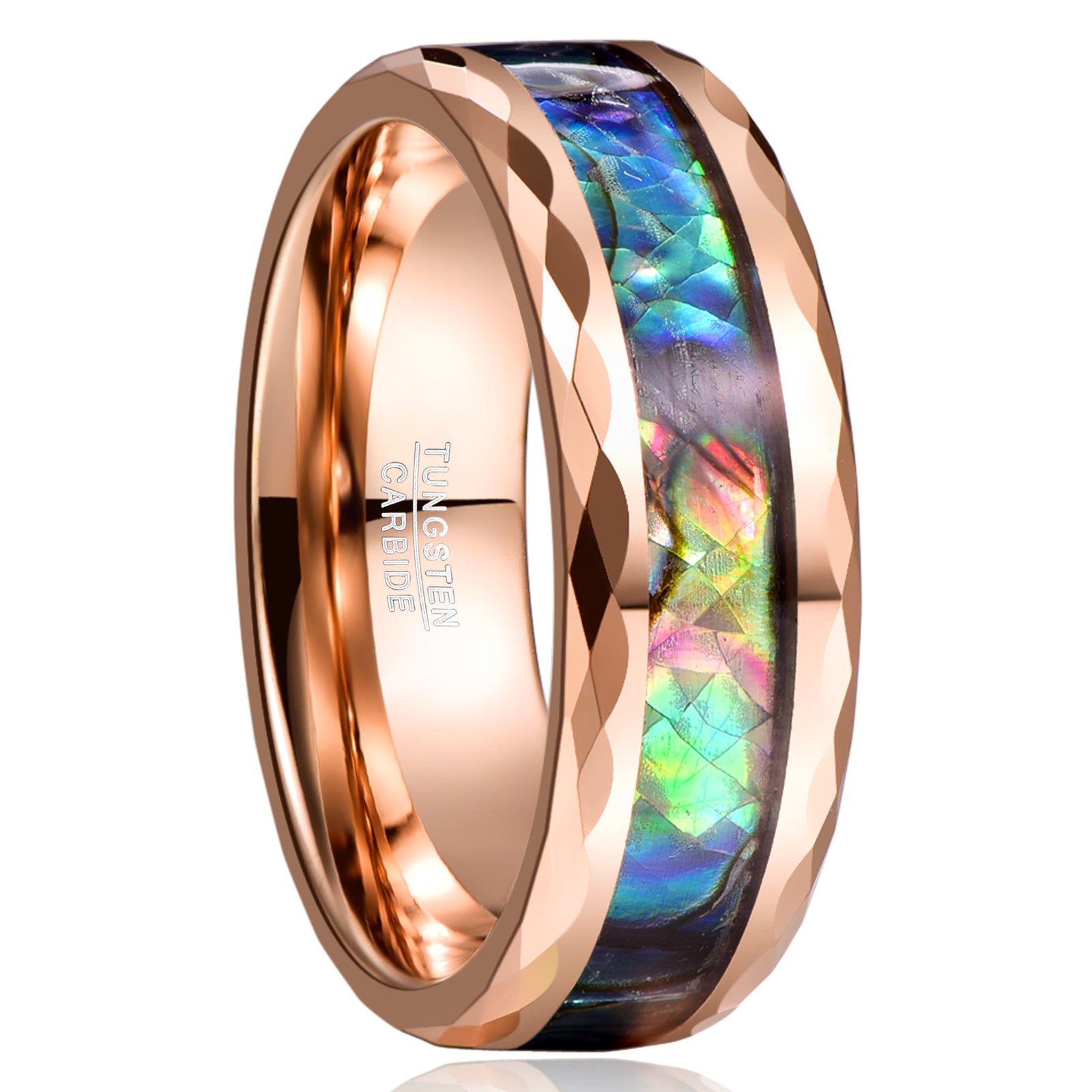 Electroplated Rose Gold Inlaid Abalone Shell Men's Tungsten Ring