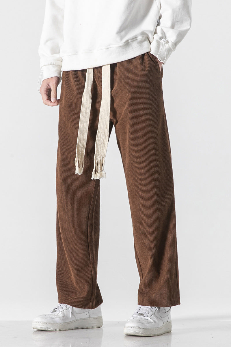 Mens Corduroy Trendy Pants With Braided Drawstring
