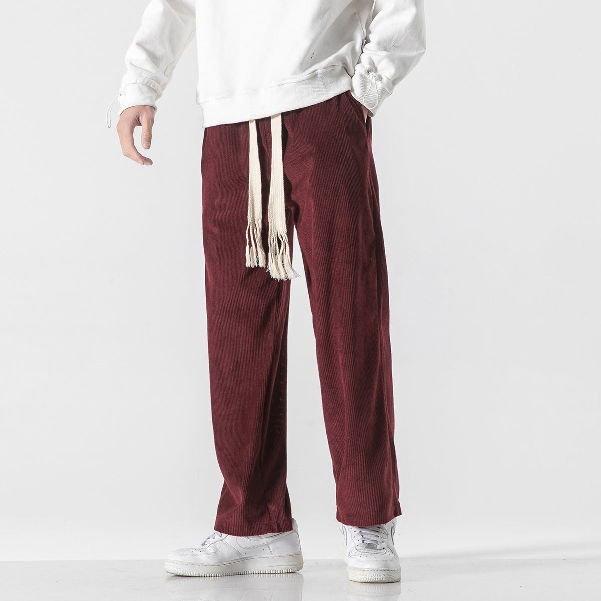 Mens Corduroy Trendy Pants With Braided Drawstring