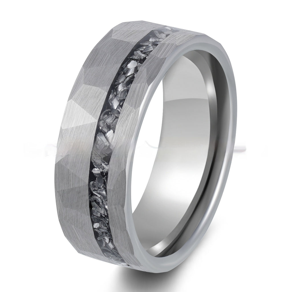 Men's Steel Color Hammer Pattern Tungsten Ring