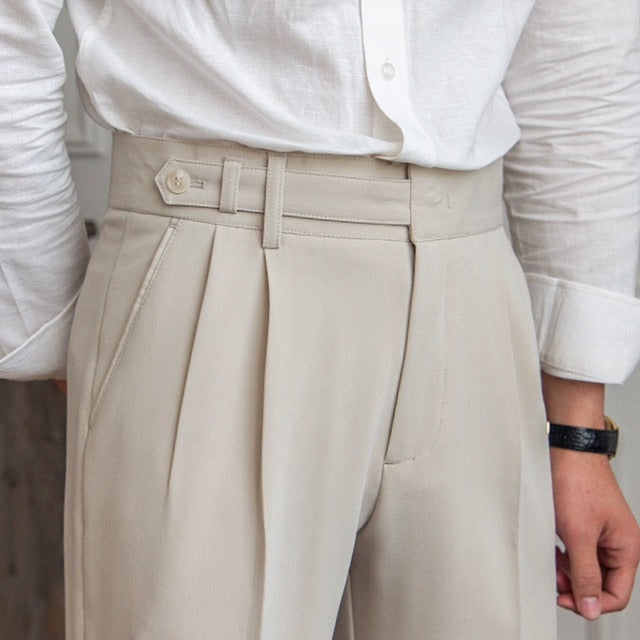 Mid-High Waist Straight Cropped British Pants Men