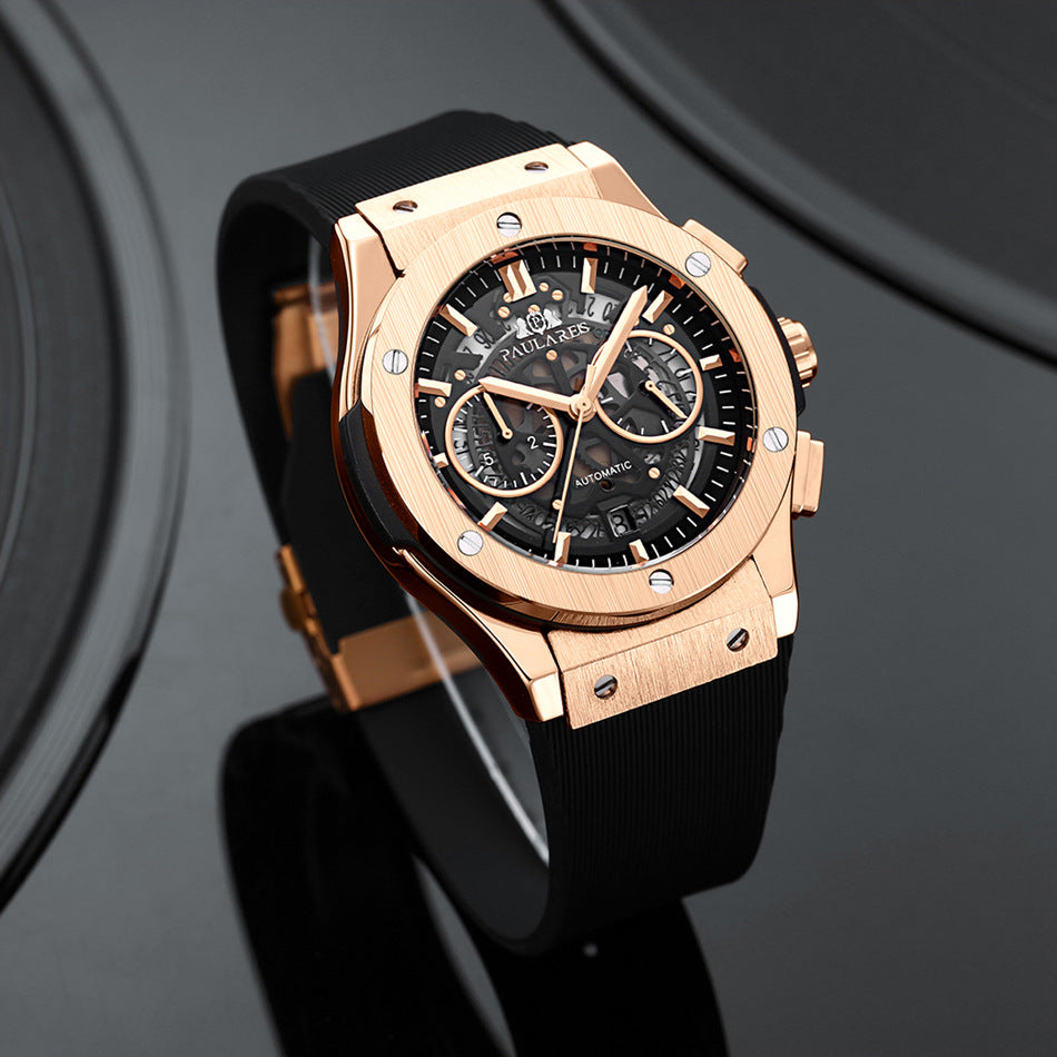 Multifunctional Rubber-Strap Quartz Stopwatch Mens Watch
