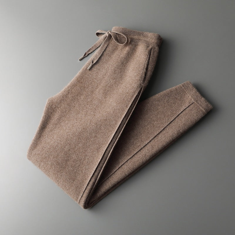 Fall Winter Men Solid Color Cashmere Pants