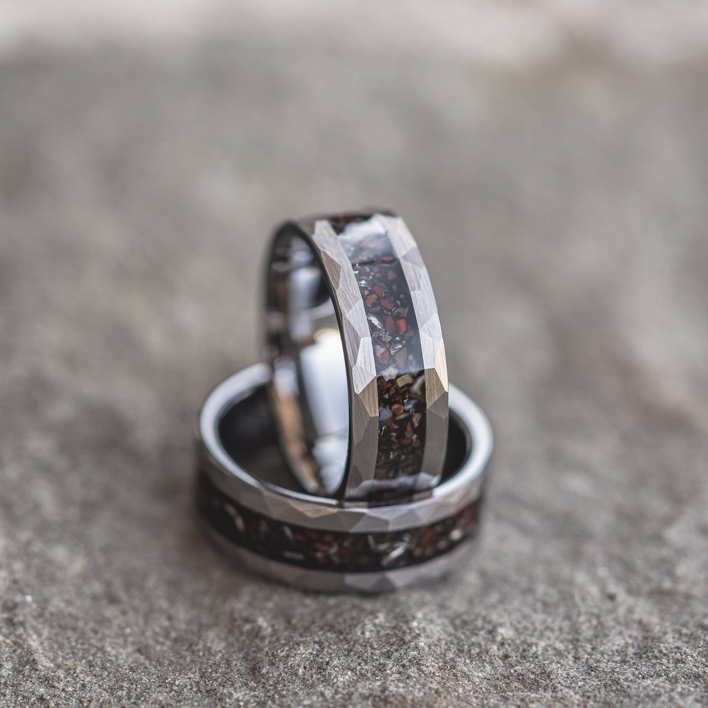 8mm Tungsten Steel Hammer Pattern Tungsten Gold Ring