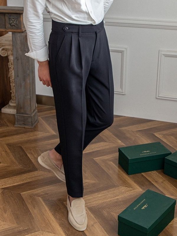 Mid-High Waist Straight Cropped British Pants Men