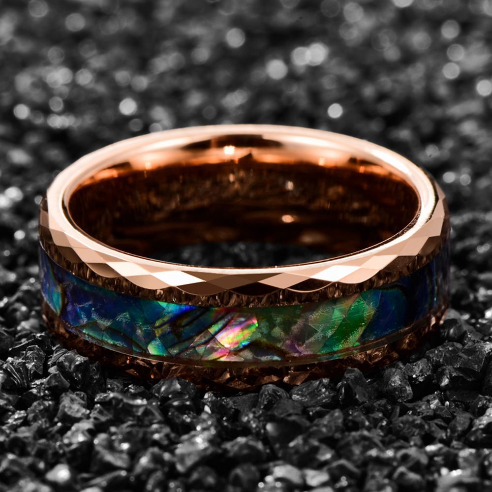 Electroplated Rose Gold Inlaid Abalone Shell Men's Tungsten Ring
