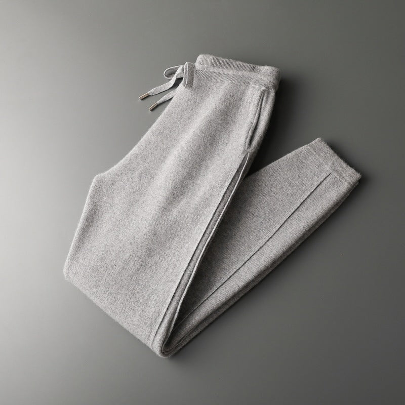 Fall Winter Men Solid Color Cashmere Pants