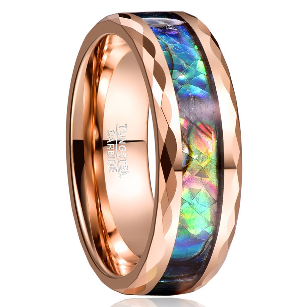 Electroplated Rose Gold Inlaid Abalone Shell Men's Tungsten Ring