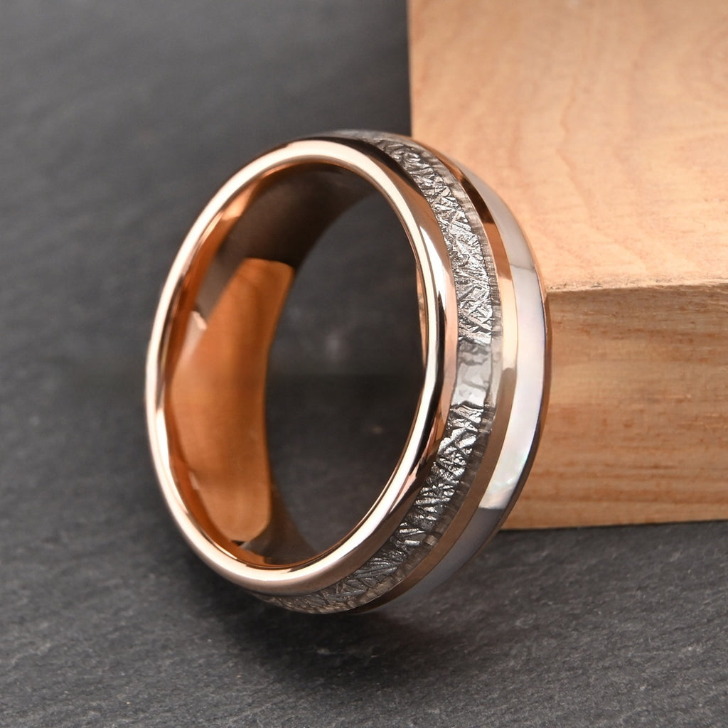 Silver Rose Gold Tungsten Ring Inlaid White Shell Men's And Women's Pearls