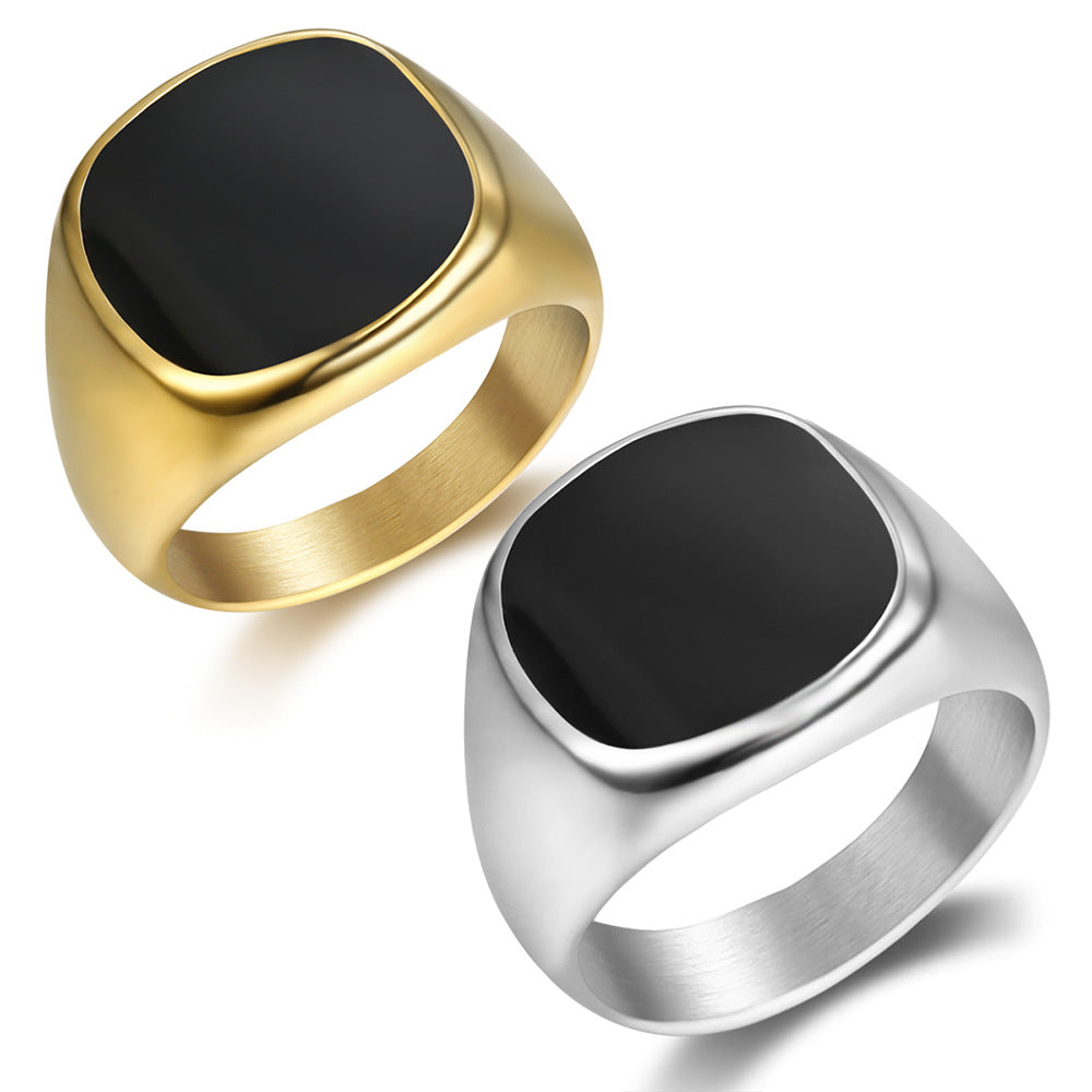 Square Black Mens Ring