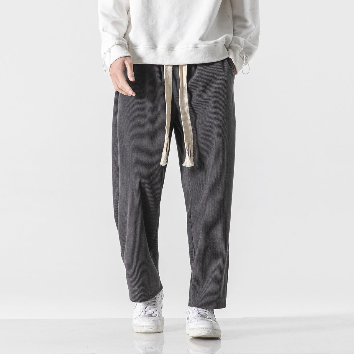 Mens Corduroy Trendy Pants With Braided Drawstring