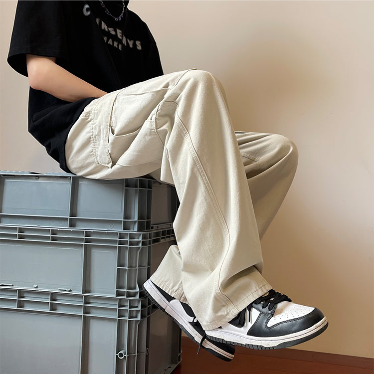 High Street Men Straight Loose Wide Leg Pants