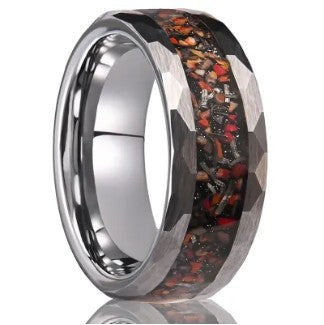 8mm Tungsten Steel Hammer Pattern Tungsten Gold Ring