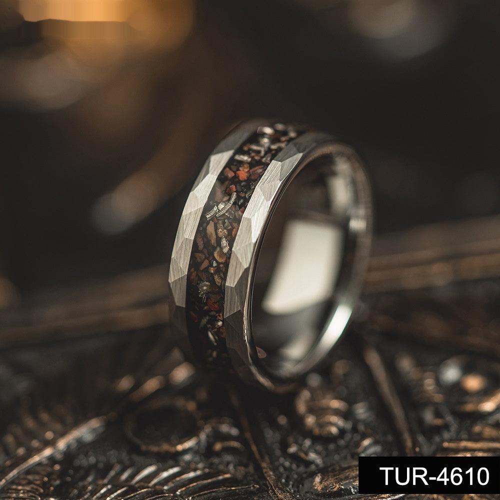 8mm Tungsten Steel Hammer Pattern Tungsten Gold Ring