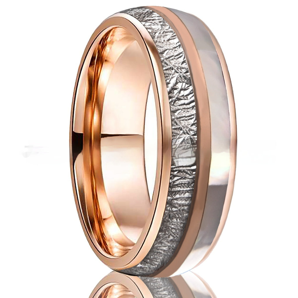 Silver Rose Gold Tungsten Ring Inlaid White Shell Men's And Women's Pearls