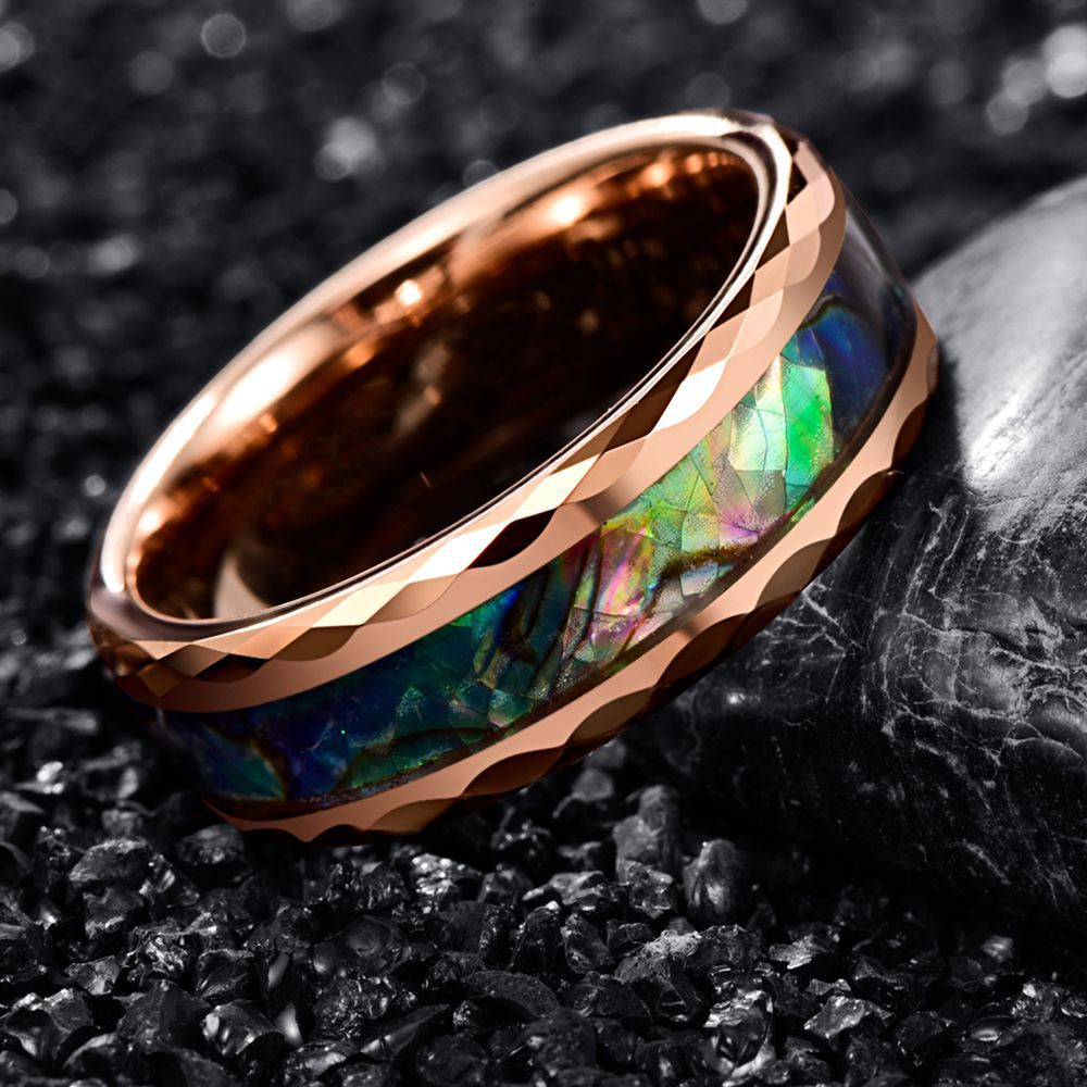 Electroplated Rose Gold Inlaid Abalone Shell Men's Tungsten Ring