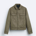 Mens Suede-Effect Lapel Jacket Coat