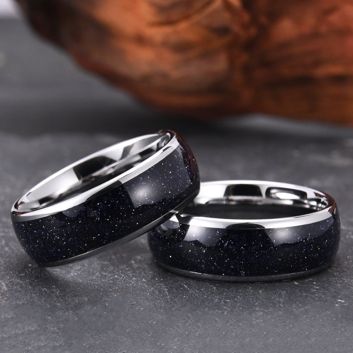 8mm Starry Sky Tungsten Steel Ring Couple