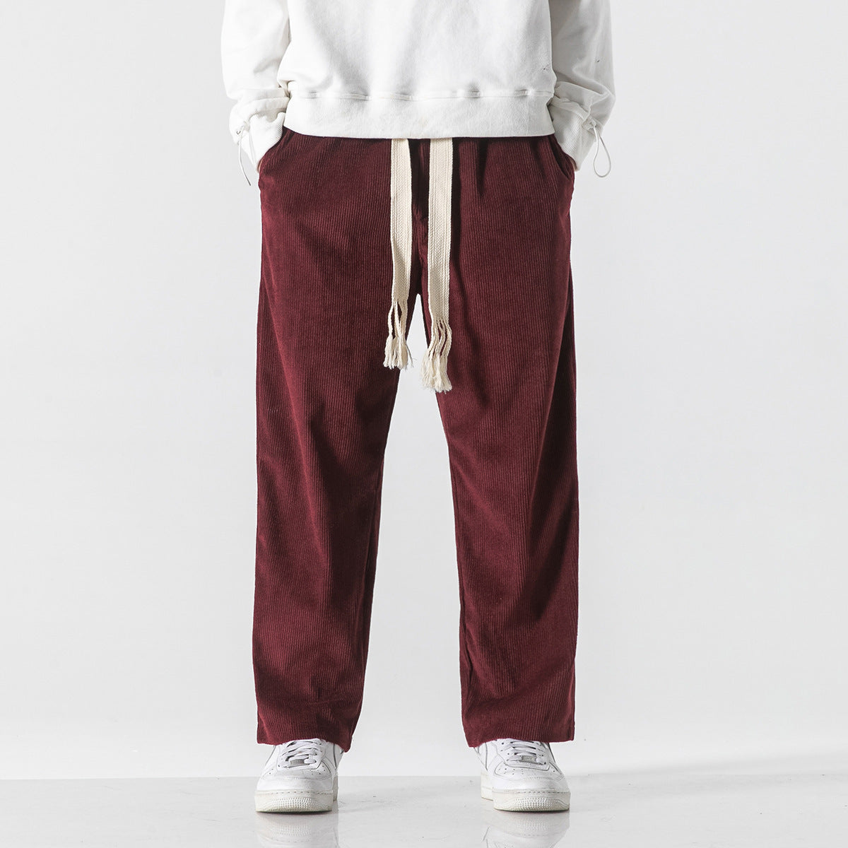 Mens Corduroy Trendy Pants With Braided Drawstring