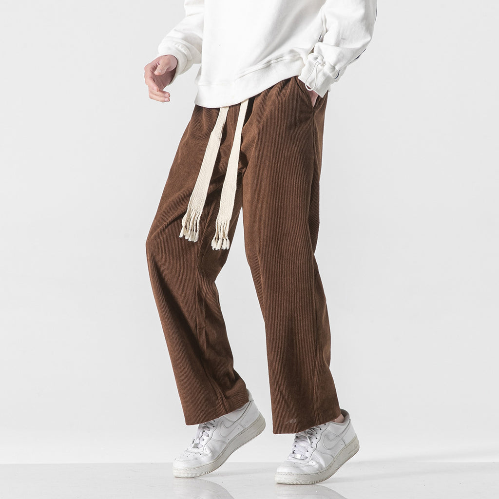 Mens Corduroy Trendy Pants With Braided Drawstring