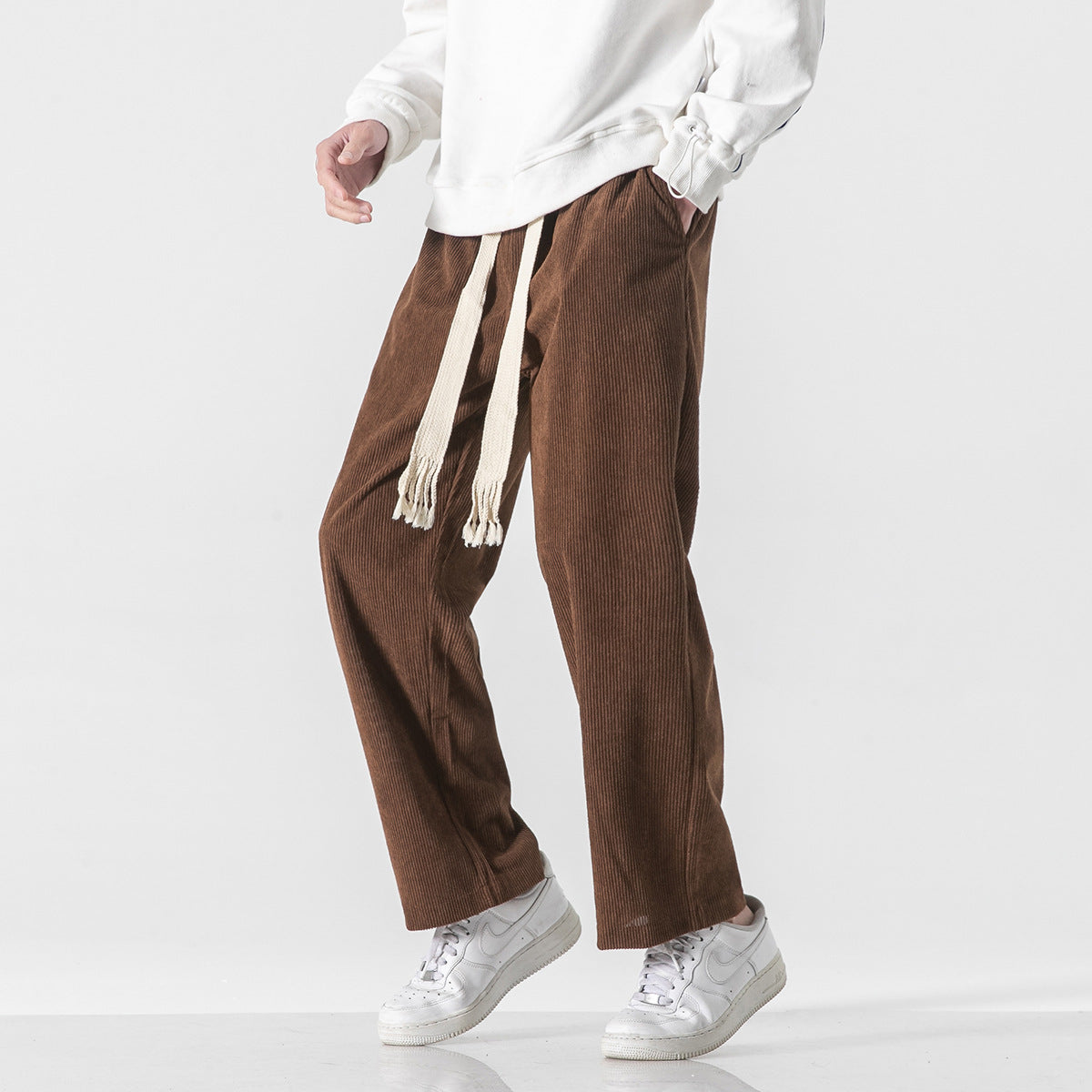 Mens Corduroy Trendy Pants With Braided Drawstring