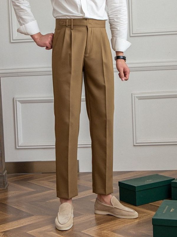 Mid-High Waist Straight Cropped British Pants Men