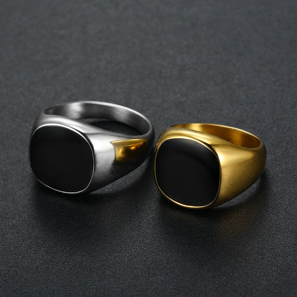 Square Black Mens Ring