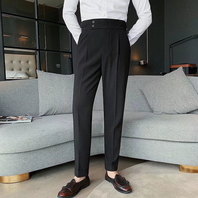 Casual Straight-leg Mens Cropped Suit Pants