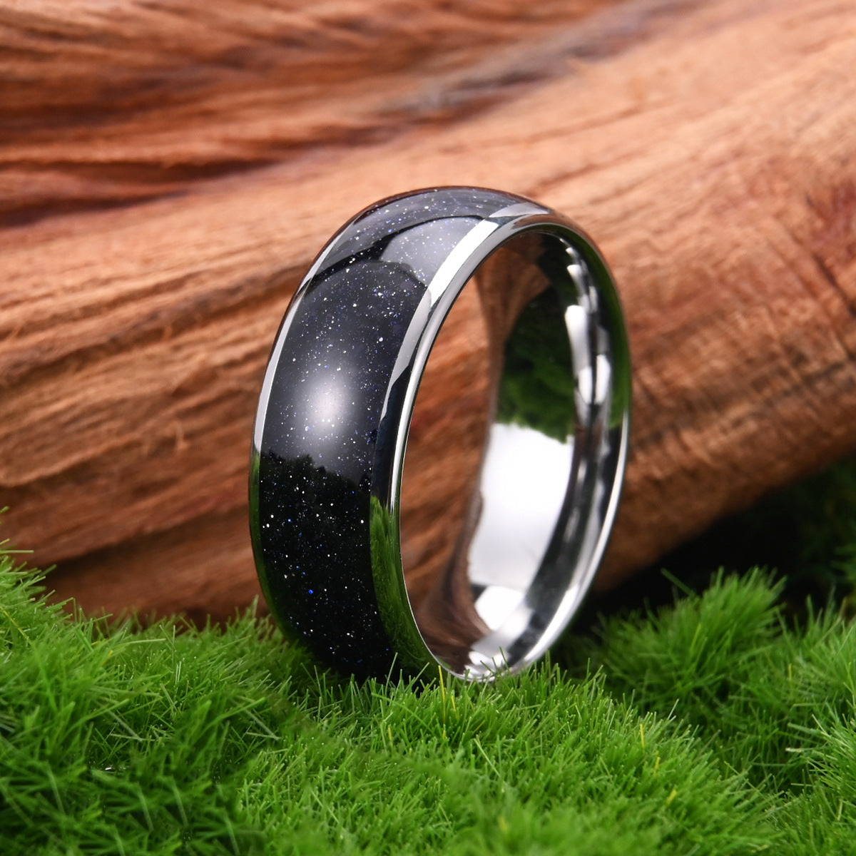 8mm Starry Sky Tungsten Steel Ring Couple