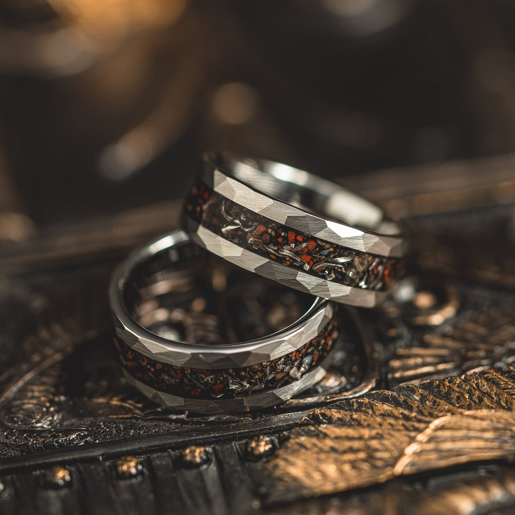 8mm Tungsten Steel Hammer Pattern Tungsten Gold Ring