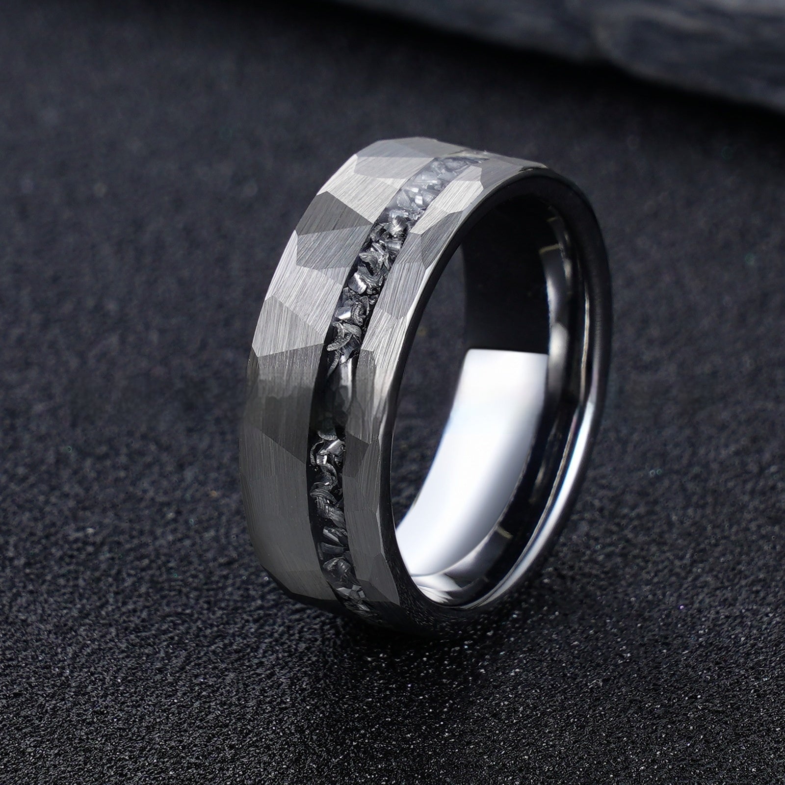 Men's Steel Color Hammer Pattern Tungsten Ring
