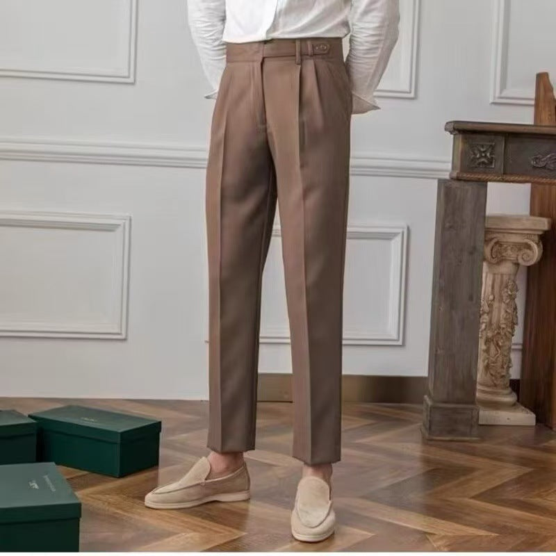 Mid-High Waist Straight Cropped British Pants Men