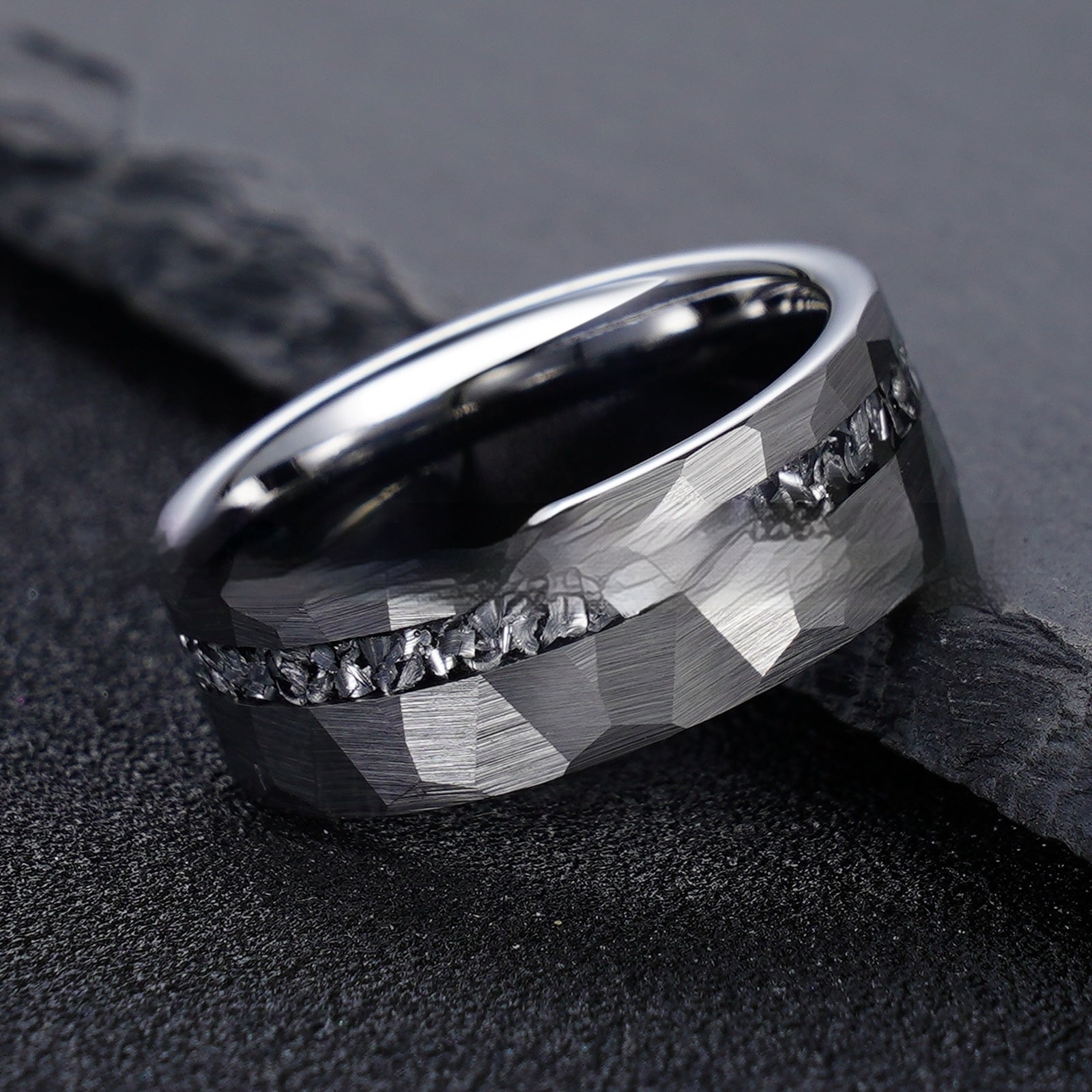 Men's Steel Color Hammer Pattern Tungsten Ring