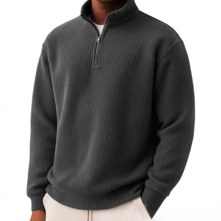 Mens Loose-fitting Casual Long-sleeve Pullover With A Zipper