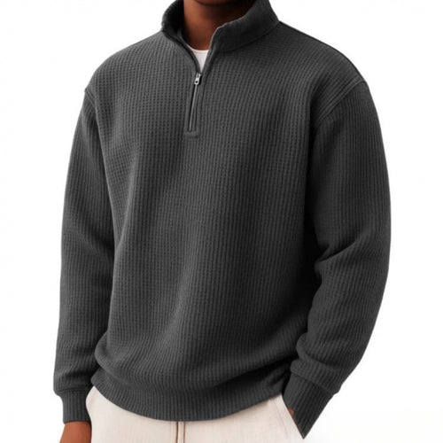 Mens Loose-fitting Casual Long-sleeve Pullover With A Zipper