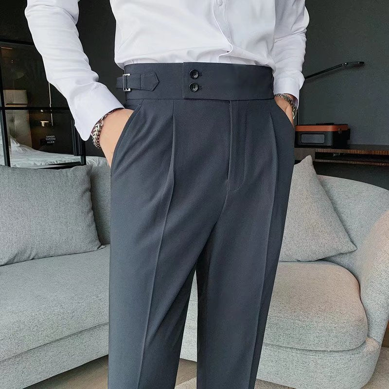 Casual Straight-leg Mens Cropped Suit Pants