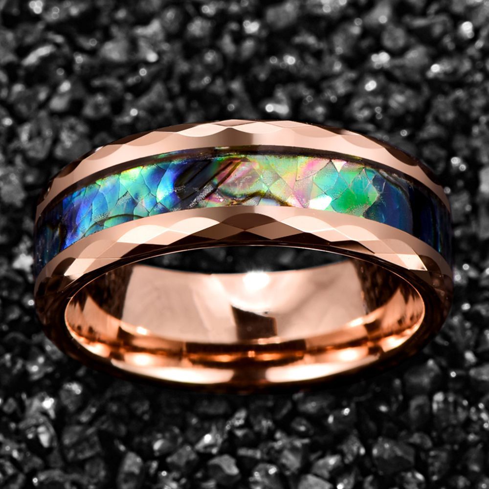 Electroplated Rose Gold Inlaid Abalone Shell Men's Tungsten Ring
