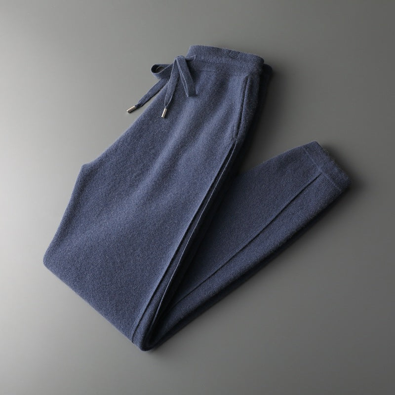 Fall Winter Men Solid Color Cashmere Pants