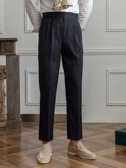 Mid-High Waist Straight Cropped British Pants Men